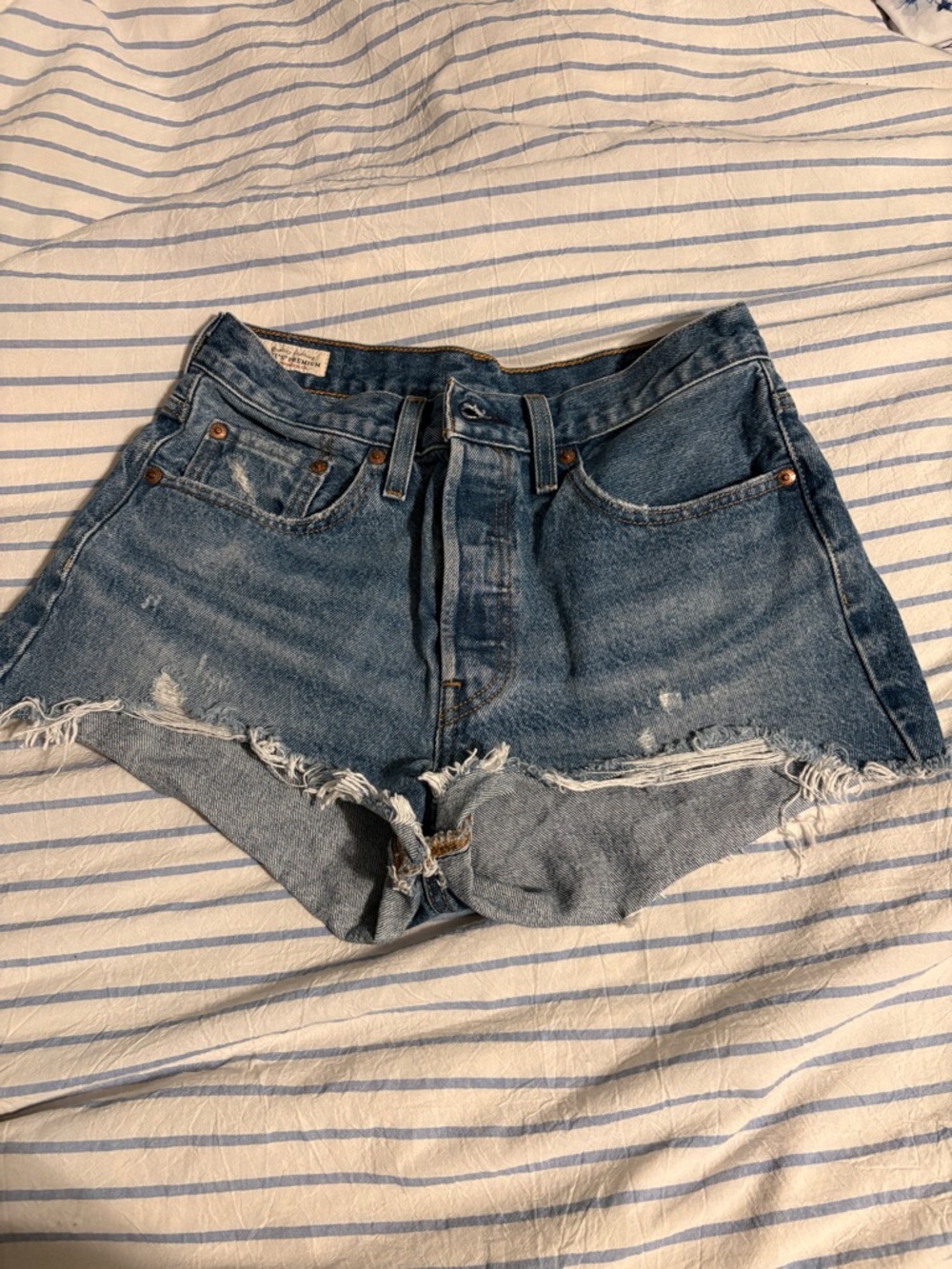 Signature by Levi Strauss Blue Distressed Denim Cutoff Shorts